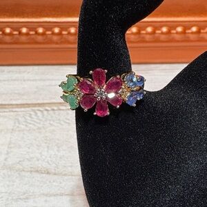 JTV Gold Ring with Red, Green, and Blue Gemstones